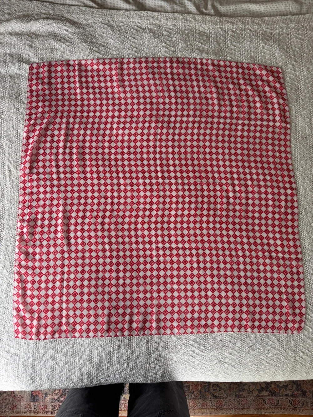 Uniqlo Logo Red and White Checkered Scarf 35x35”